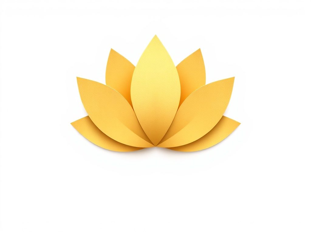 Minimalist abstract lotus shape in gentle gold tones, clean lines, subtle gradient, isolated on white, 8k photorealistic, commercial photography style
